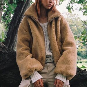 Free people tan Get Cozy Teddy Jacket size XL
